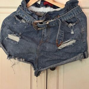 Distressed Denim Shorts with Belt